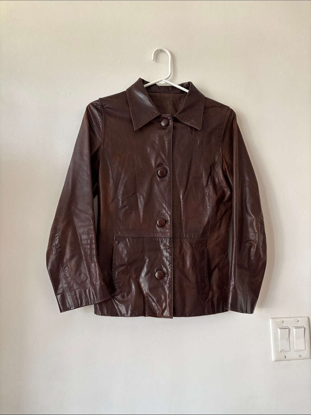 Classic Brown Leather Button-Front Jacket